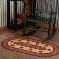 Thumbnail for Burgundy Red Primitive Stencil Stars Jute Braided Rugs Oval VHC Brands - The Fox Decor