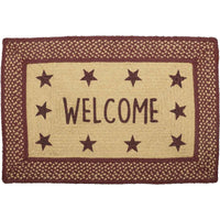 Burgundy Red Primitive Jute Braided Rug Rect Stencil Stars Welcome 20