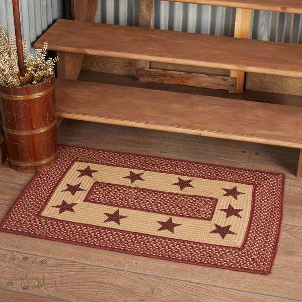 Burgundy Red Primitive Stencil Stars Jute Braided Rugs Rect VHC Brands - The Fox Decor