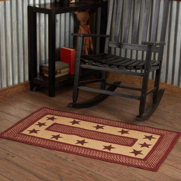 Burgundy Red Primitive Stencil Stars Jute Braided Rugs Rect VHC Brands - The Fox Decor