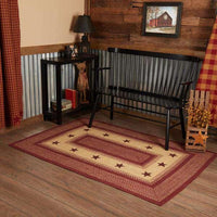 Thumbnail for Burgundy Red Primitive Stencil Stars Jute Braided Rugs Rect VHC Brands - The Fox Decor