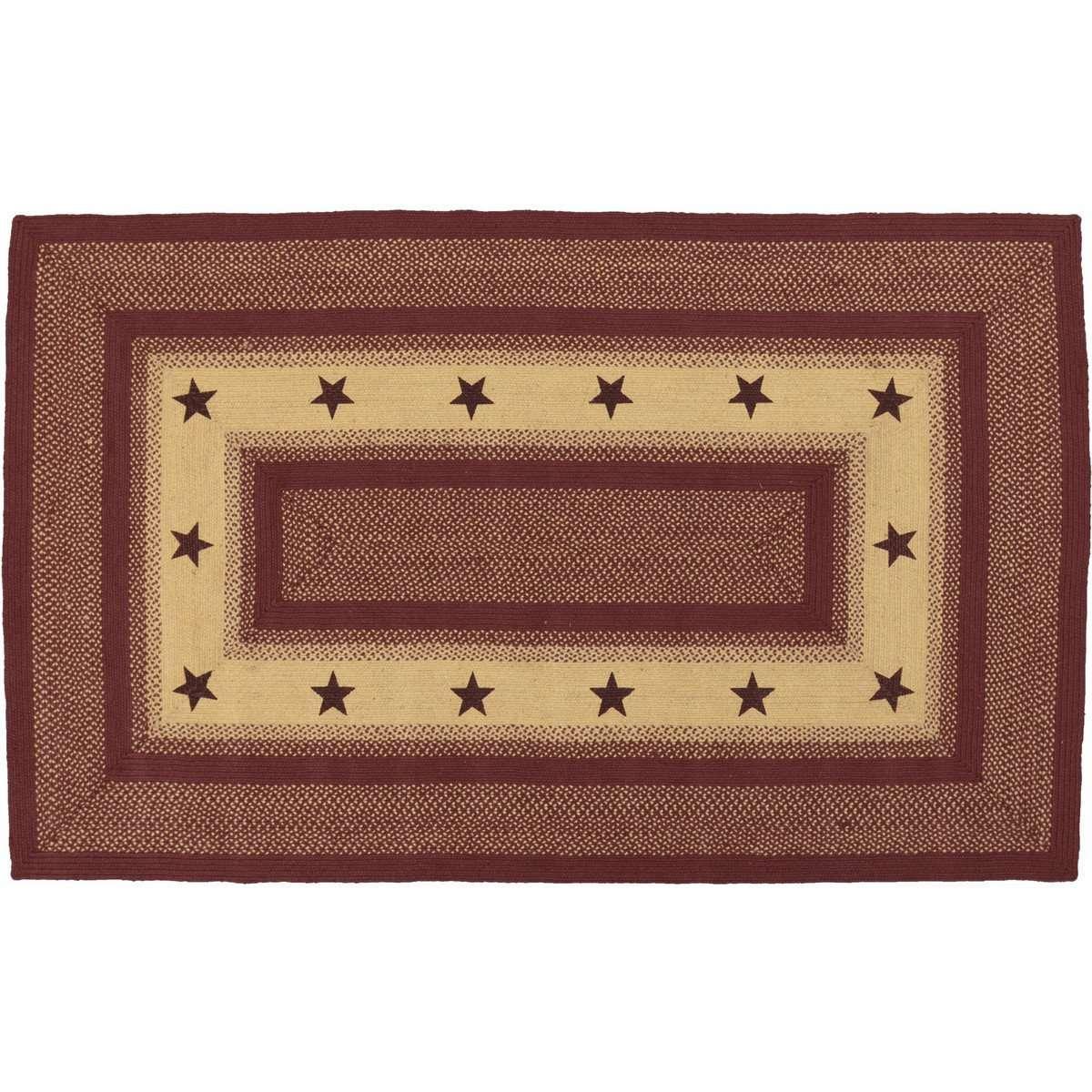 Burgundy Red Primitive Stencil Stars Jute Braided Rugs Rect VHC Brands - The Fox Decor