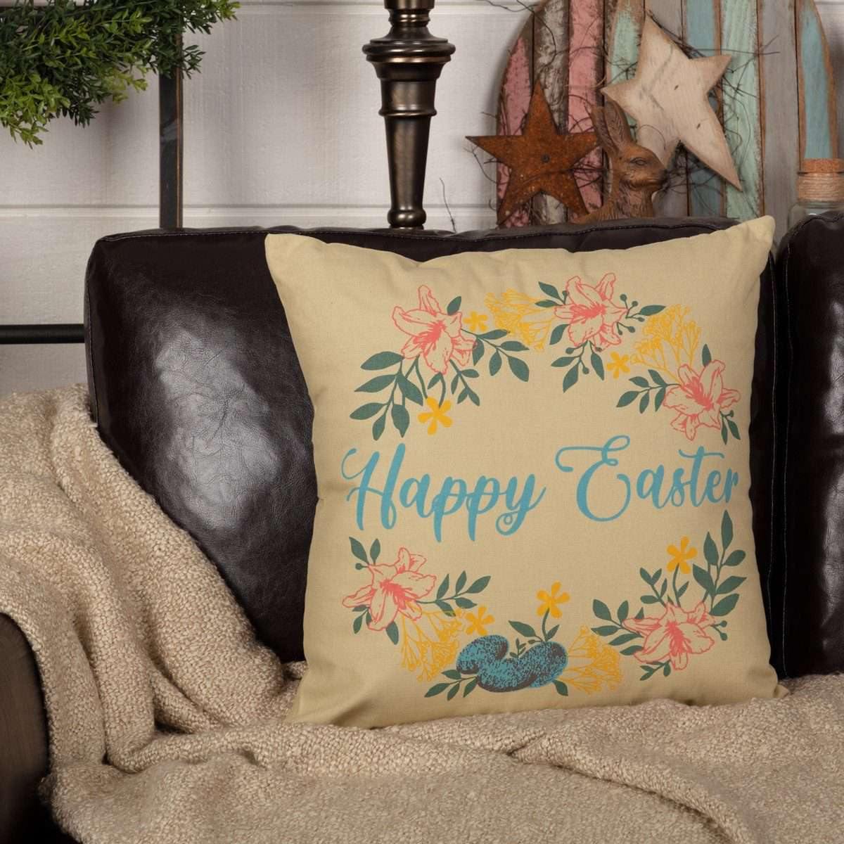 Sawyer Mill Happy Easter Wreath Pillow 18x18 VHC Brands