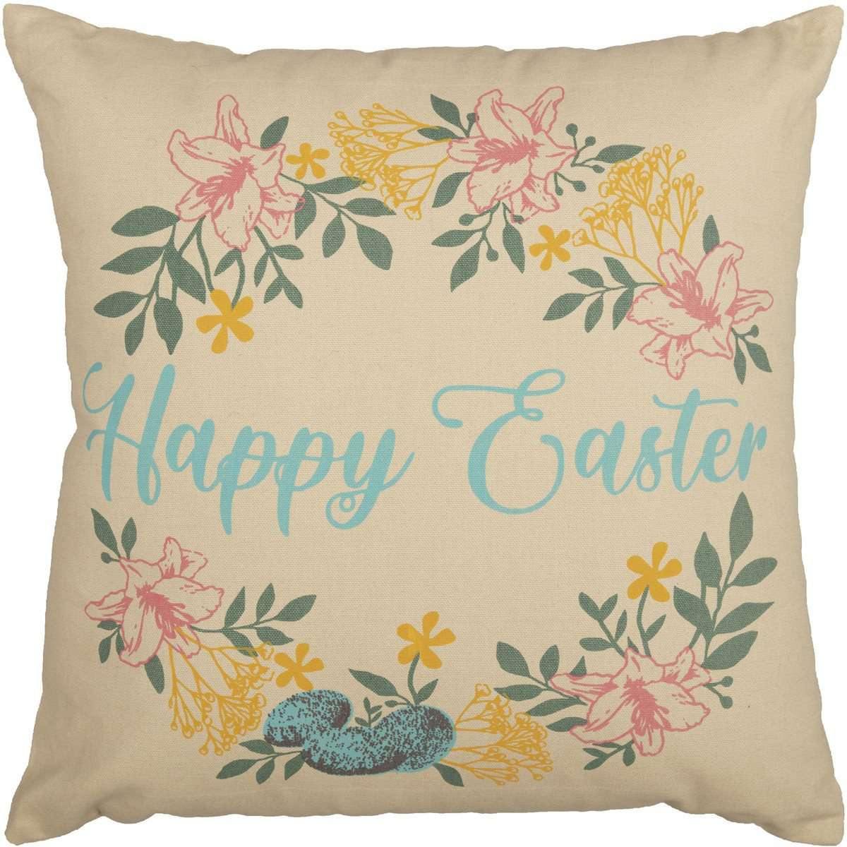 Sawyer Mill Happy Easter Wreath Pillow 18x18 VHC Brands front