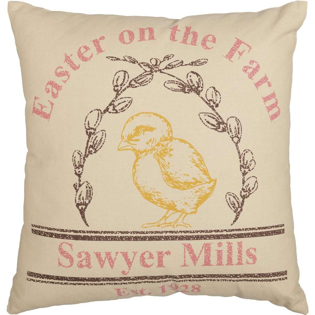Sawyer Mill Easter on the Farm Chick Pillow 18x18 VHC Brands front