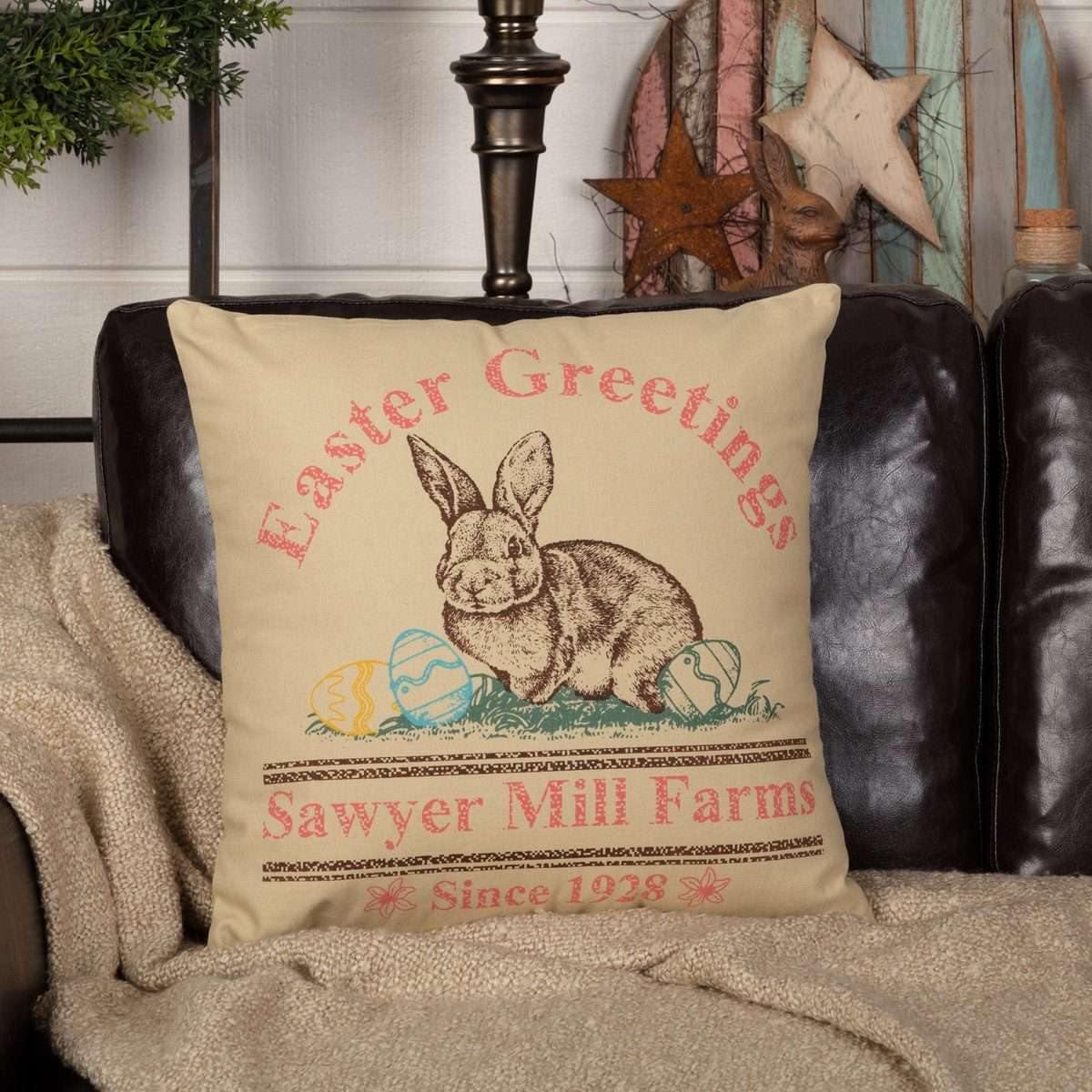 Sawyer Mill Easter Greetings Bunny Pillow 18x18 VHC Brands - The Fox Decor