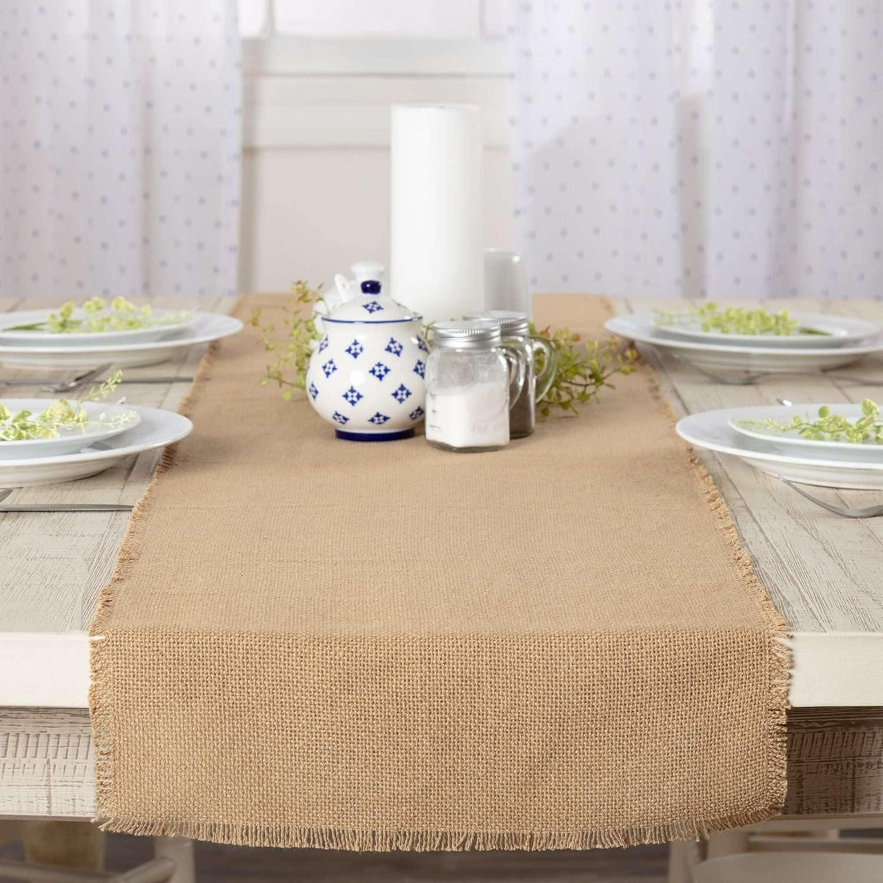 Burlap Natural Runner Fringed 13x48 VHC Brands