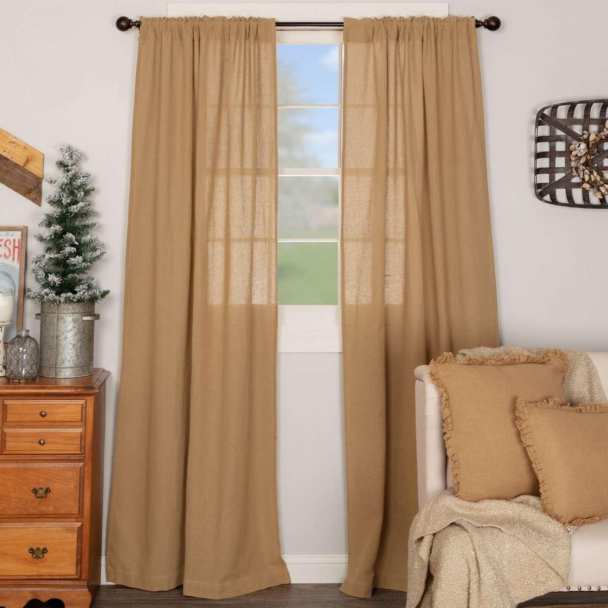 Burlap Natural/Chocolate/Vintage/Antique White Panel Curtain Set of 2 84x40 - The Fox Decor