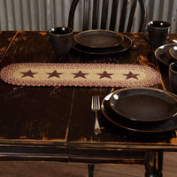 Burgundy Tan Jute Runner Stencil Stars 8x24 VHC Brands - The Fox Decor