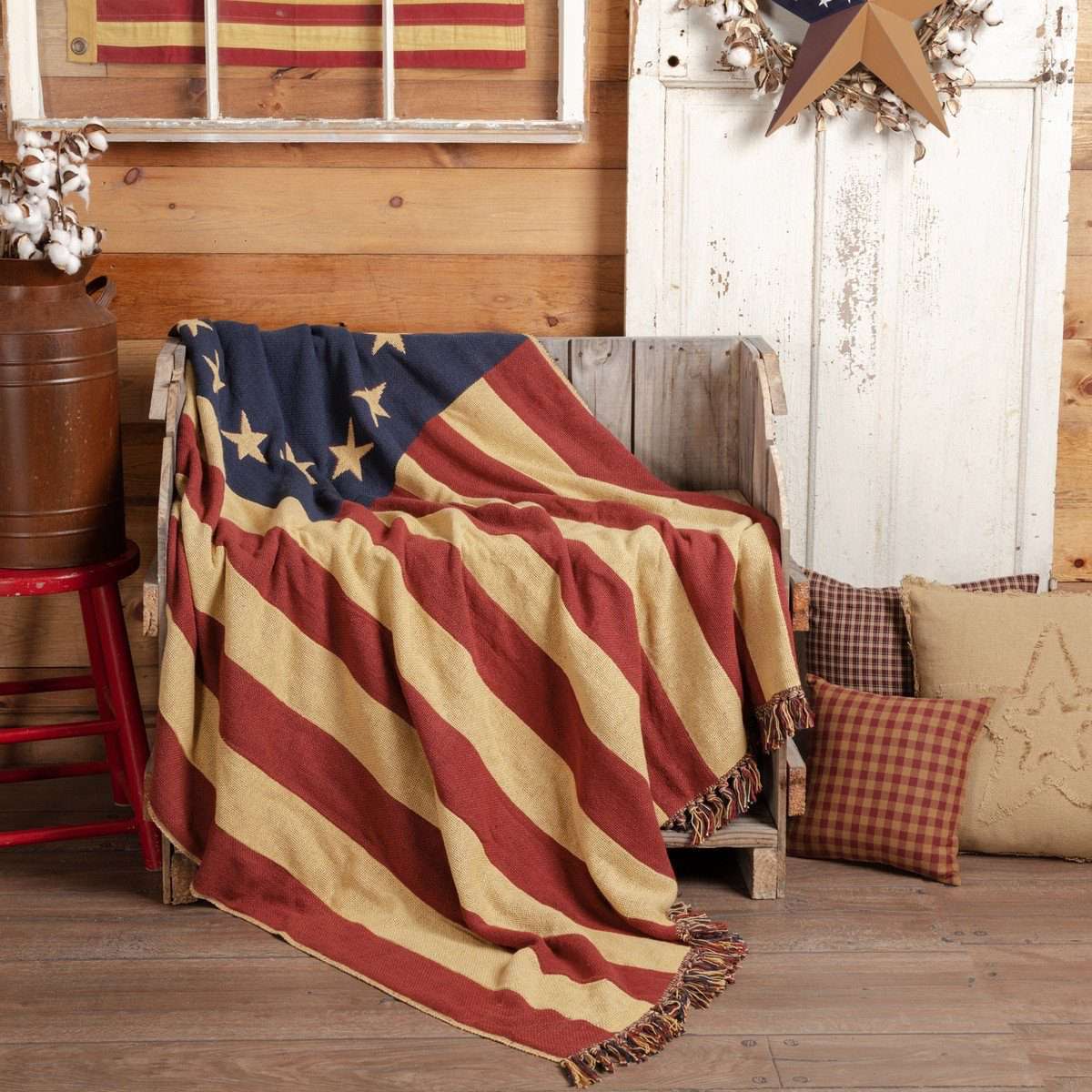 Old Glory Patriotic American Flag Woven Throw 60" x 50" VHC Brands - The Fox Decor