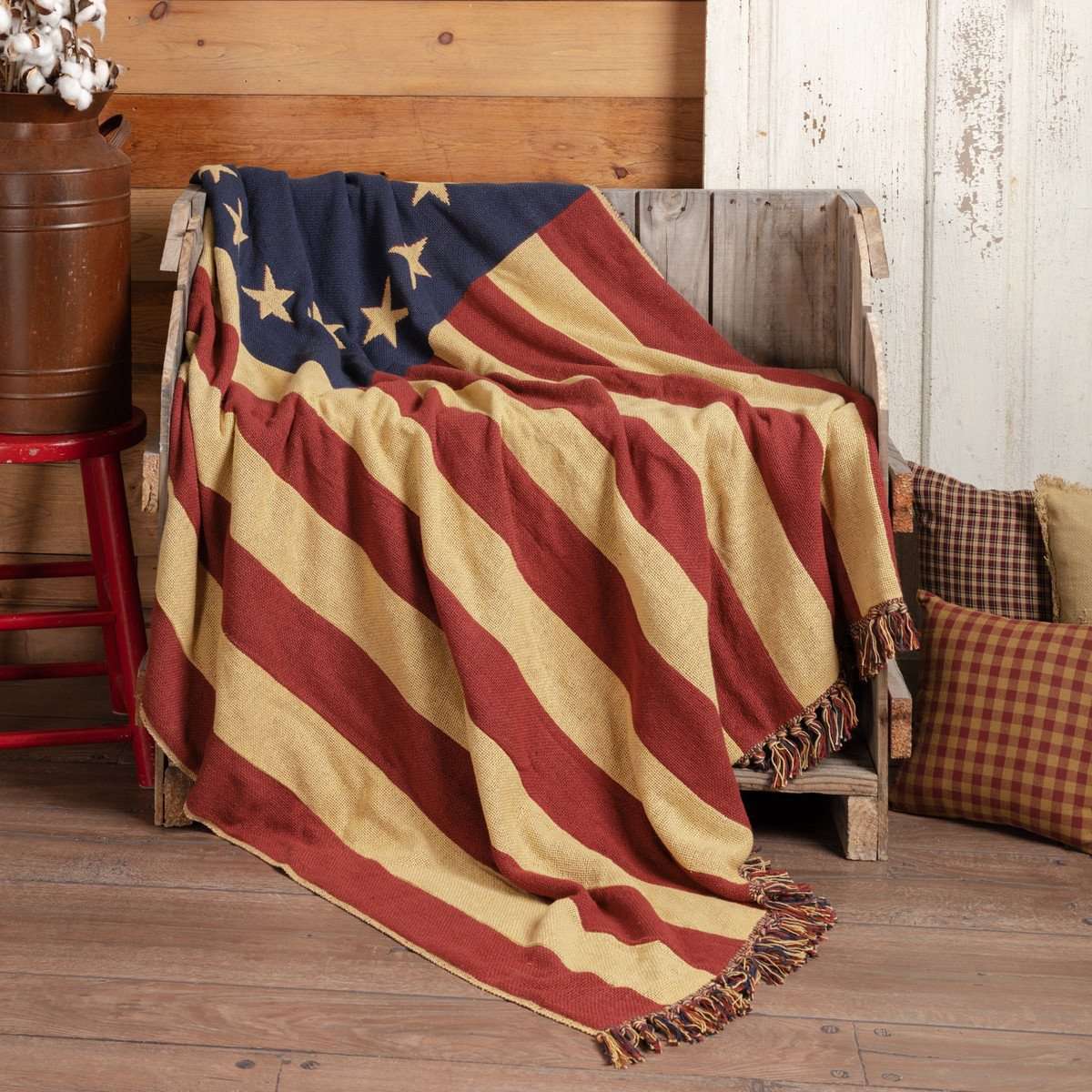 Old Glory Patriotic American Flag Woven Throw 60" x 50" VHC Brands - The Fox Decor