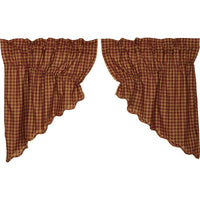 Thumbnail for Burgundy Check Scalloped Prairie Swag Curtain Set of 2 36x36x18 VHC Brands - The Fox Decor