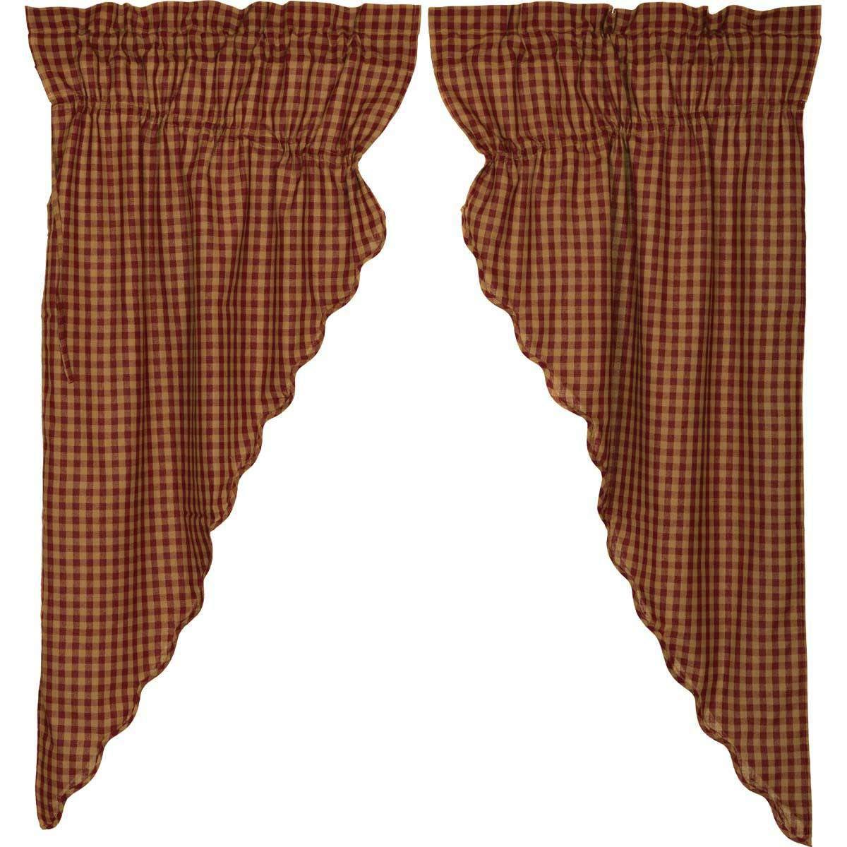 Burgundy Check Scalloped Prairie Short Panel Curtain Set of 2 63x36x18 - The Fox Decor