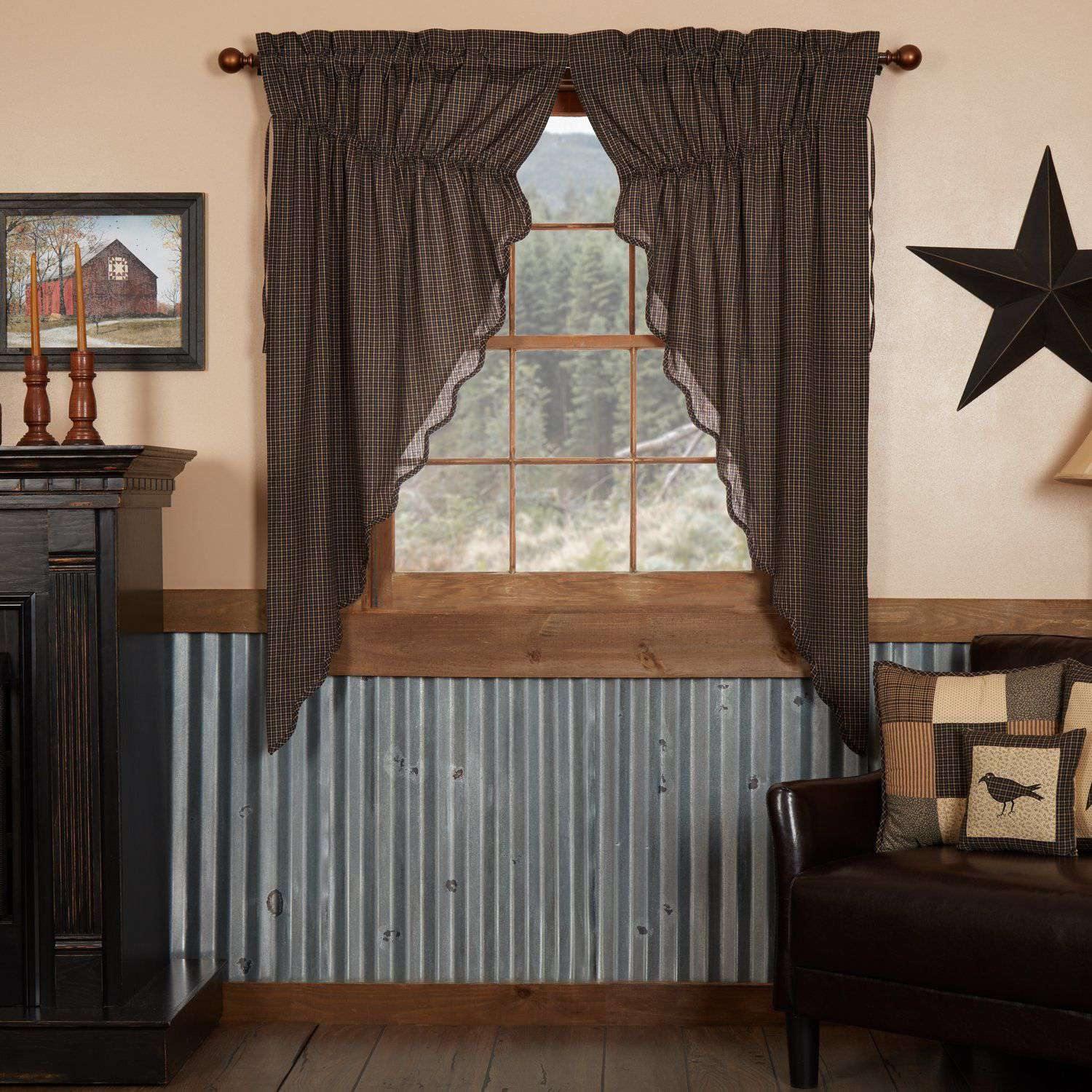 Kettle Grove Plaid Prairie Short Panel Curtain Scalloped Set of 2 63x36x18 - The Fox Decor