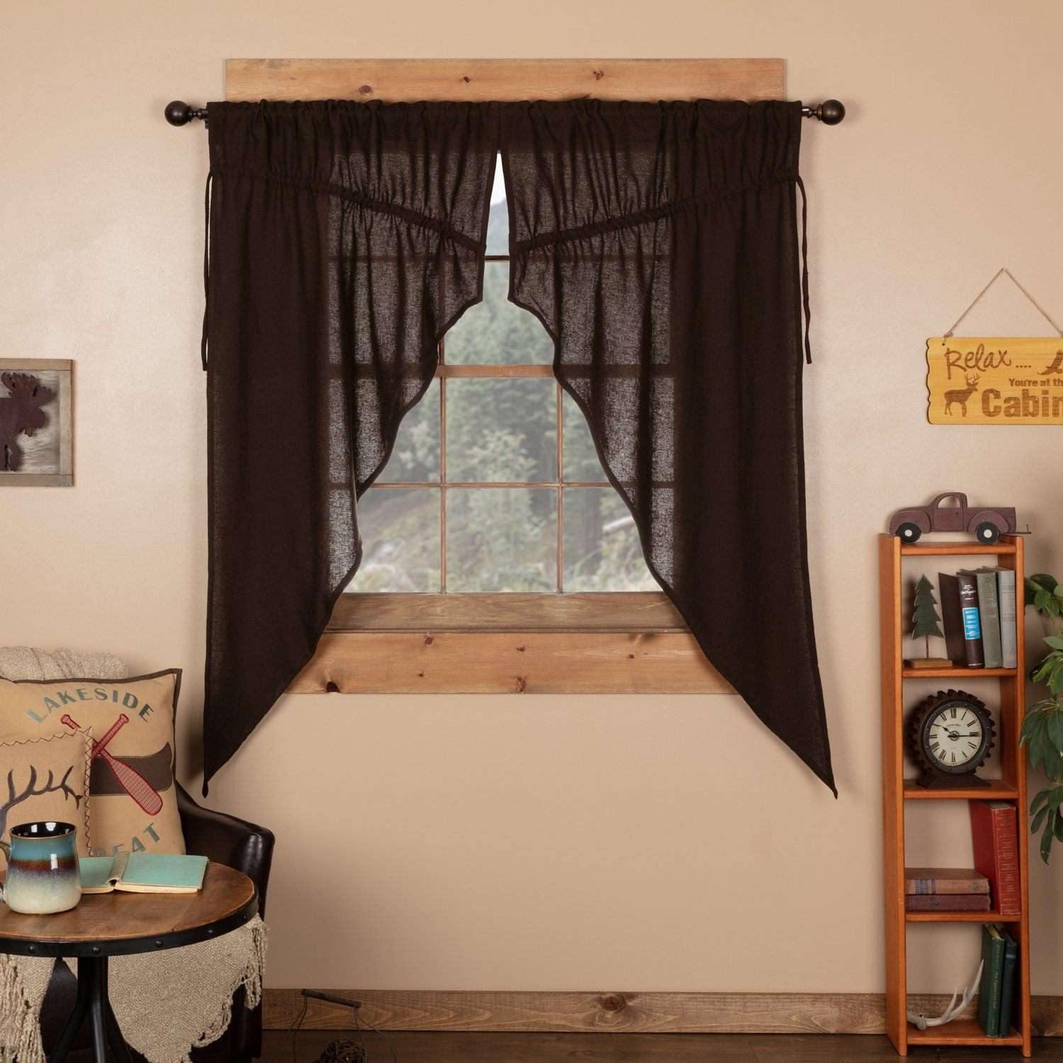 Burlap Chocolate Prairie Short Panel Curtain Set of 2 63x36x18 - The Fox Decor