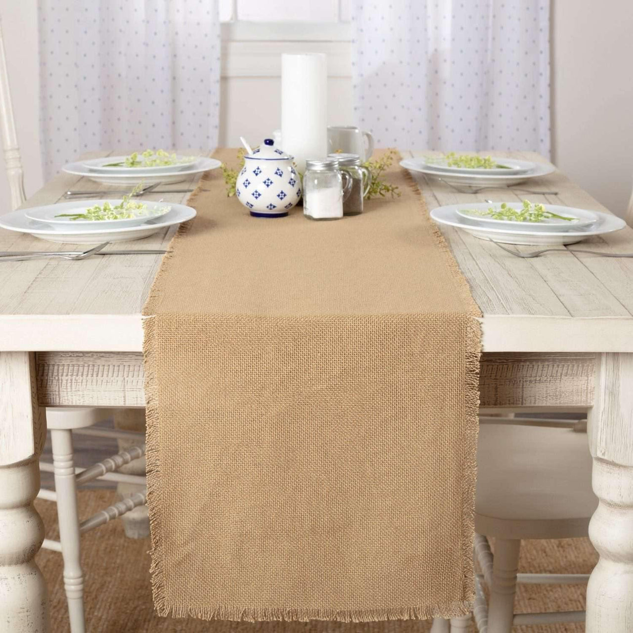 Burlap Natural Runner Fringed 13x90 VHC Brands - The Fox Decor
