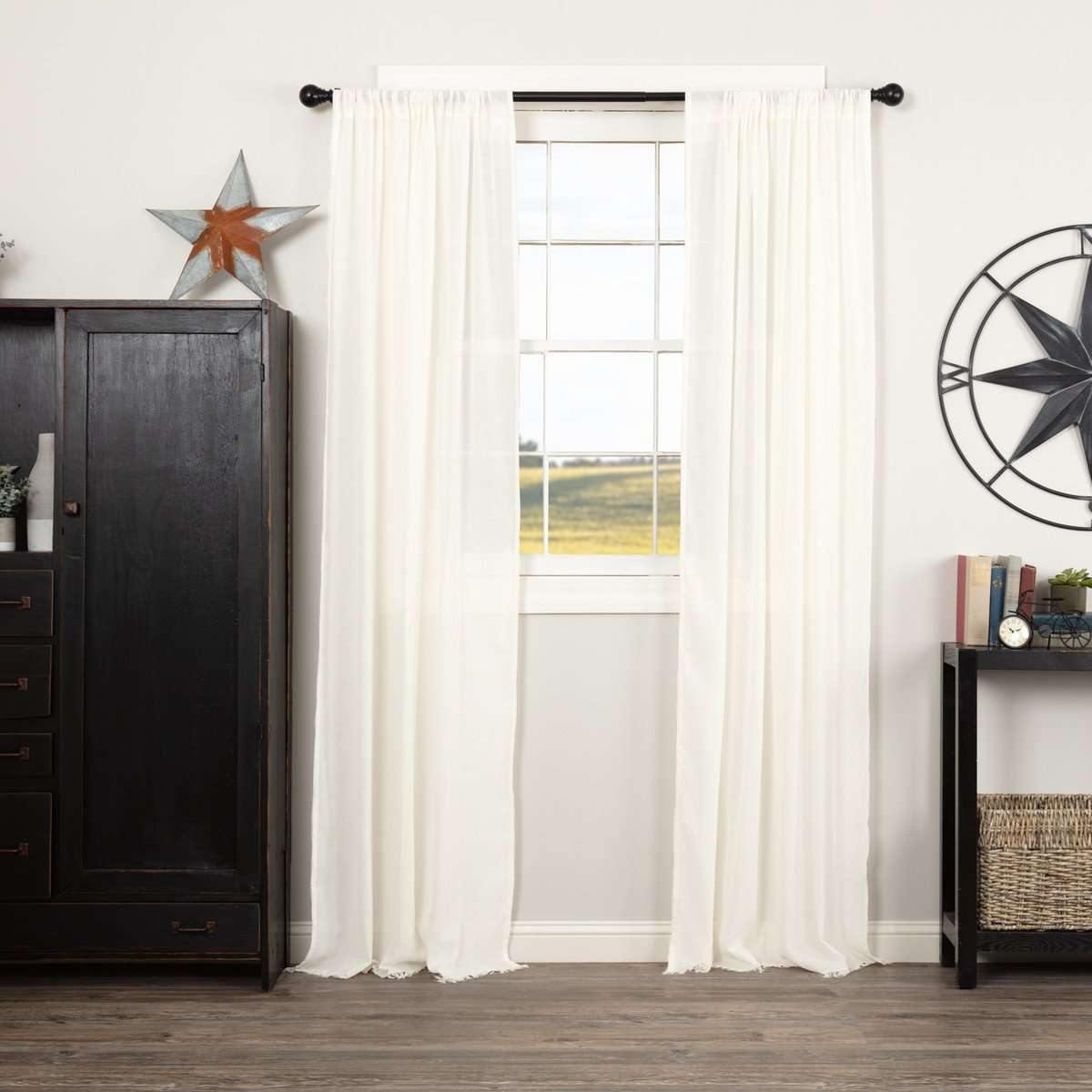 Tobacco Cloth Antique White Panel Curtain Fringed Set of 2 84x40 VHC Brands - The Fox Decor
