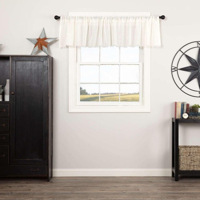 Tobacco Cloth Antique White Valance Curtain Fringed 16x90 - The Fox Decor