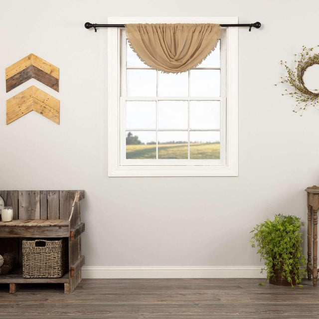 Tobacco Cloth Khaki Balloon Valance Curtain Fringed 15x60 - The Fox Decor