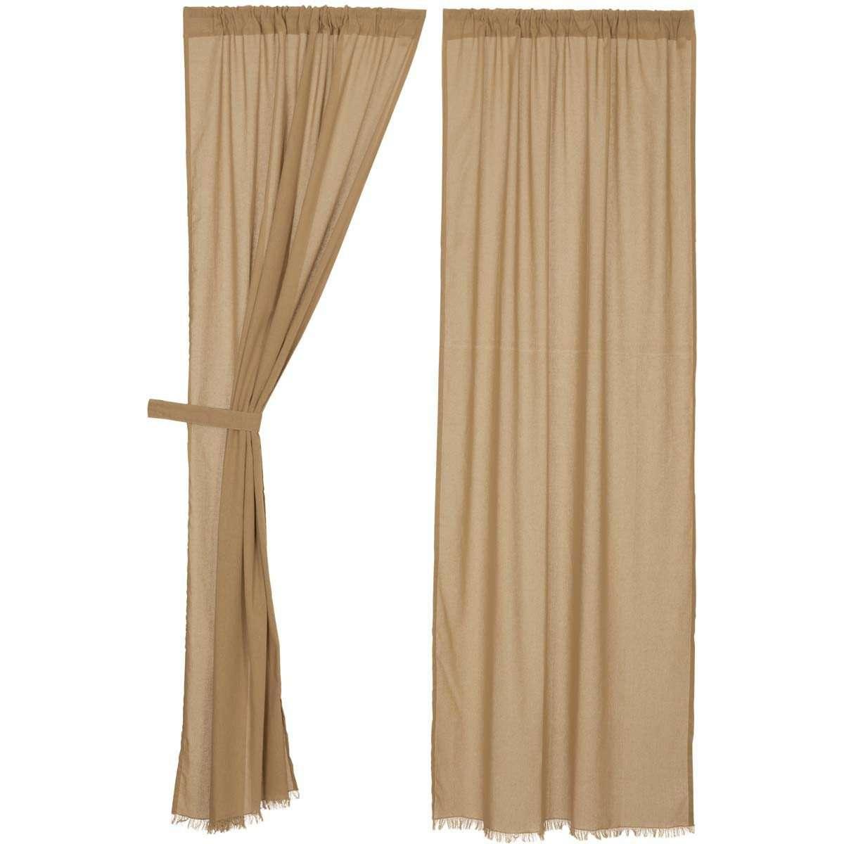 Tobacco Cloth Khaki Panel Curtain Fringed Set of 2 84x40 VHC Brands - The Fox Decor