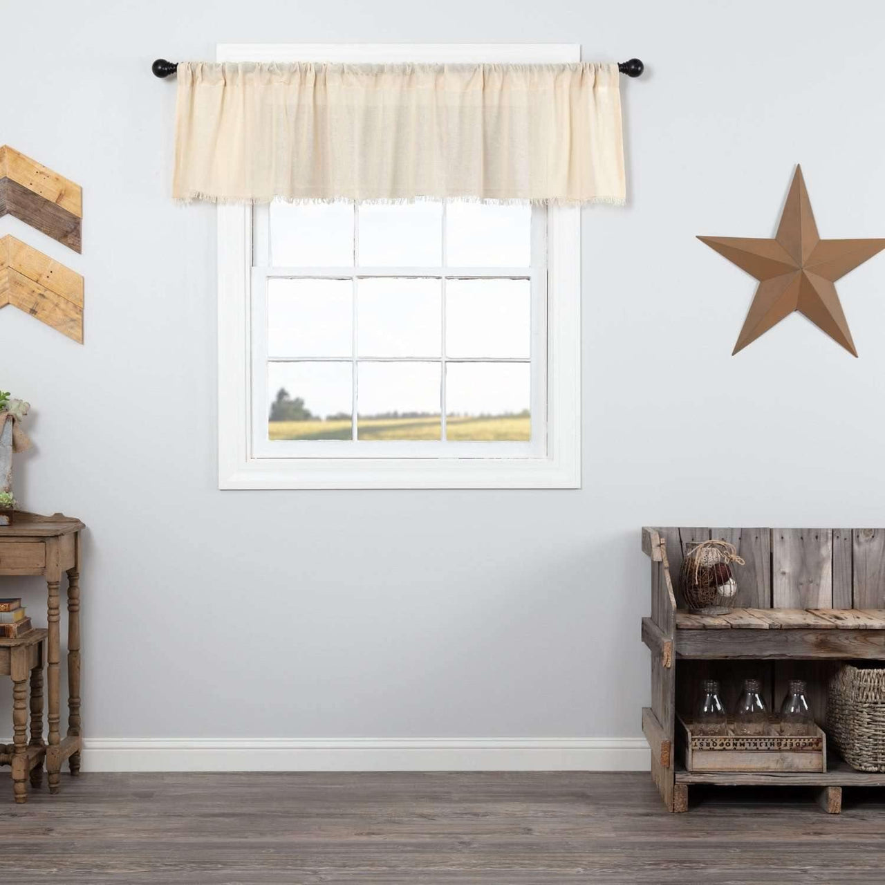 Tobacco Cloth Natural Valance Curtain Fringed 16x72 - The Fox Decor