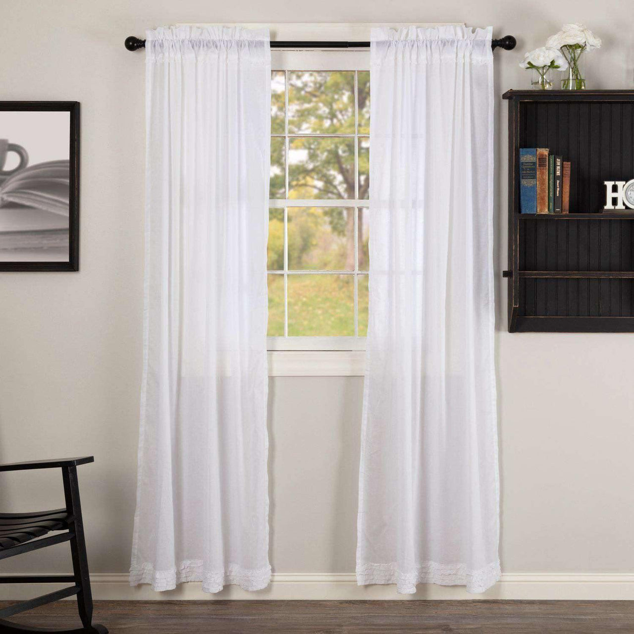 White Ruffled Sheer Panel Curtain Curtain Set of 2 84x40 - The Fox Decor