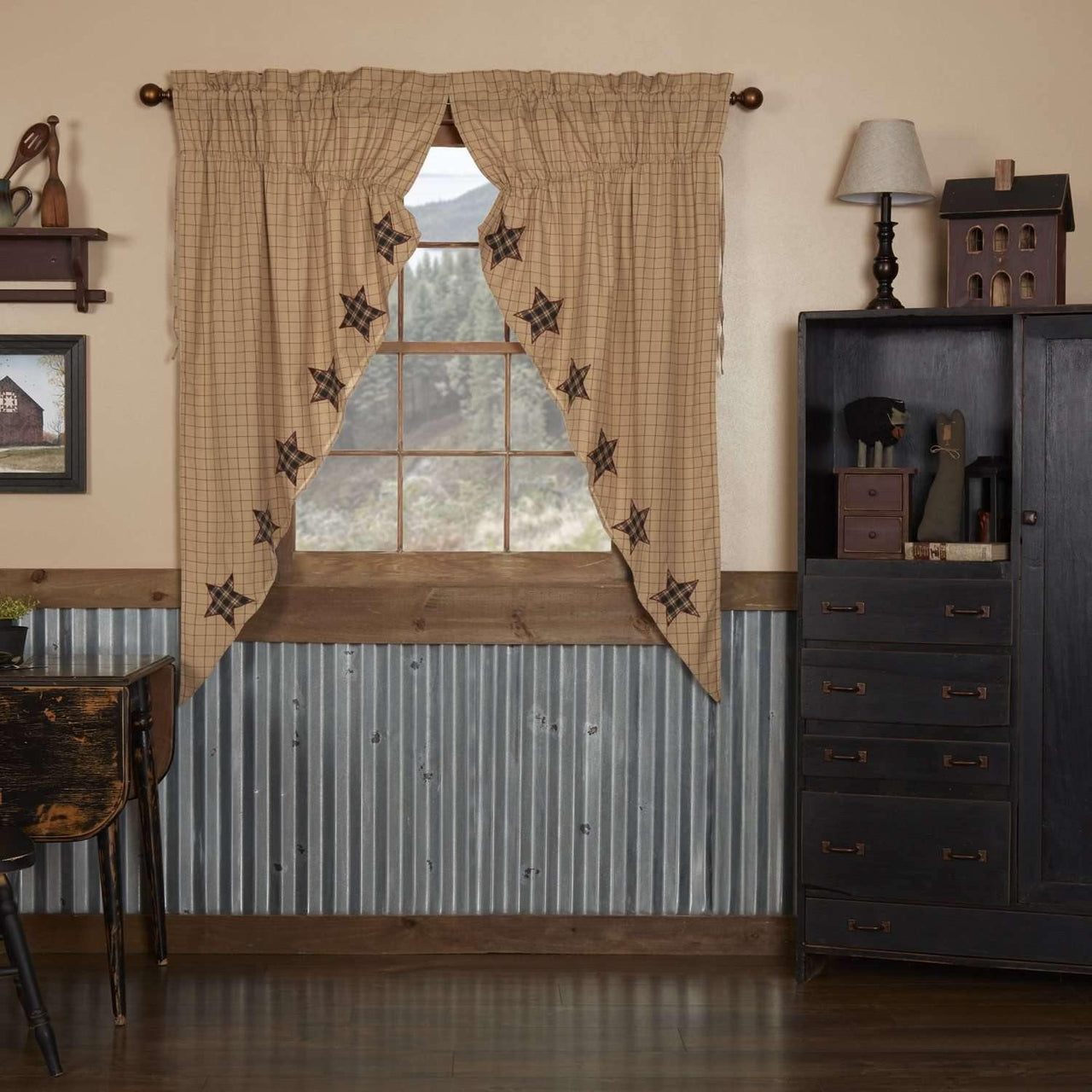 Bingham Star Prairie Short Panel Curtain Applique Star Set of 2 63x36x18 - The Fox Decor