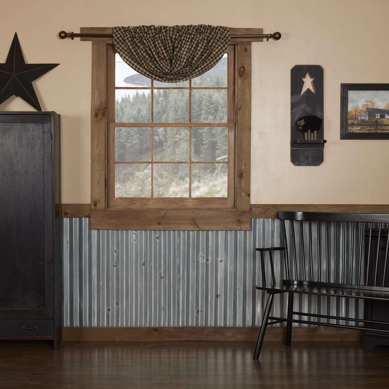 Black Check Balloon Valance Curtain 15x60 - The Fox Decor