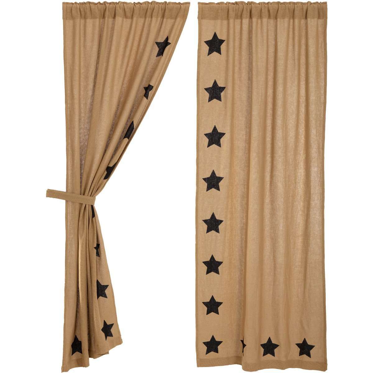 Burlap w/Black Stencil Stars Panel Country Curtain Set of 2 84