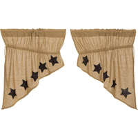 Thumbnail for Burlap w/Black Stencil Stars Prairie Swag Curtain Set of 2 36x36x18 VHC Brands - The Fox Decor