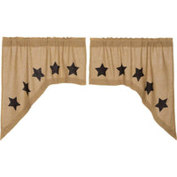 Thumbnail for Burlap w/Black Stencil Stars Swag Curtain Set of 2 36x36x16 - The Fox Decor