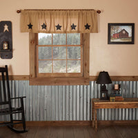 Thumbnail for Burlap w/Black Stencil Stars Valance Curtain 16x72 - The Fox Decor