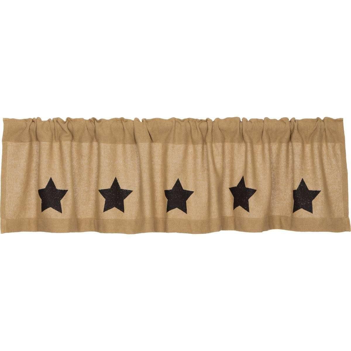 Burlap w/Black Stencil Stars Valance Curtain 16x72 - The Fox Decor