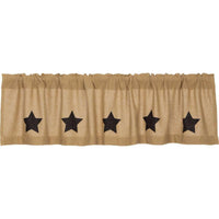 Thumbnail for Burlap w/Black Stencil Stars Valance Curtain 16x72 - The Fox Decor