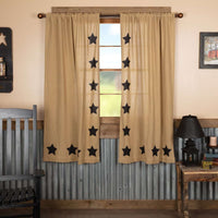 Thumbnail for Burlap w/Black Stencil Stars Short Panel Country Curtain Set of 2 36