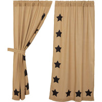 Thumbnail for Burlap w/Black Stencil Stars Short Panel Country Curtain Set of 2 36