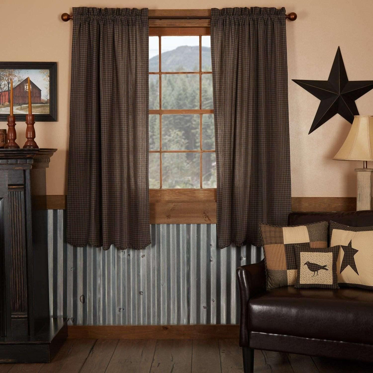 Kettle Grove Plaid Short Panel Curtain Scalloped Set of 2 63x36 - The Fox Decor