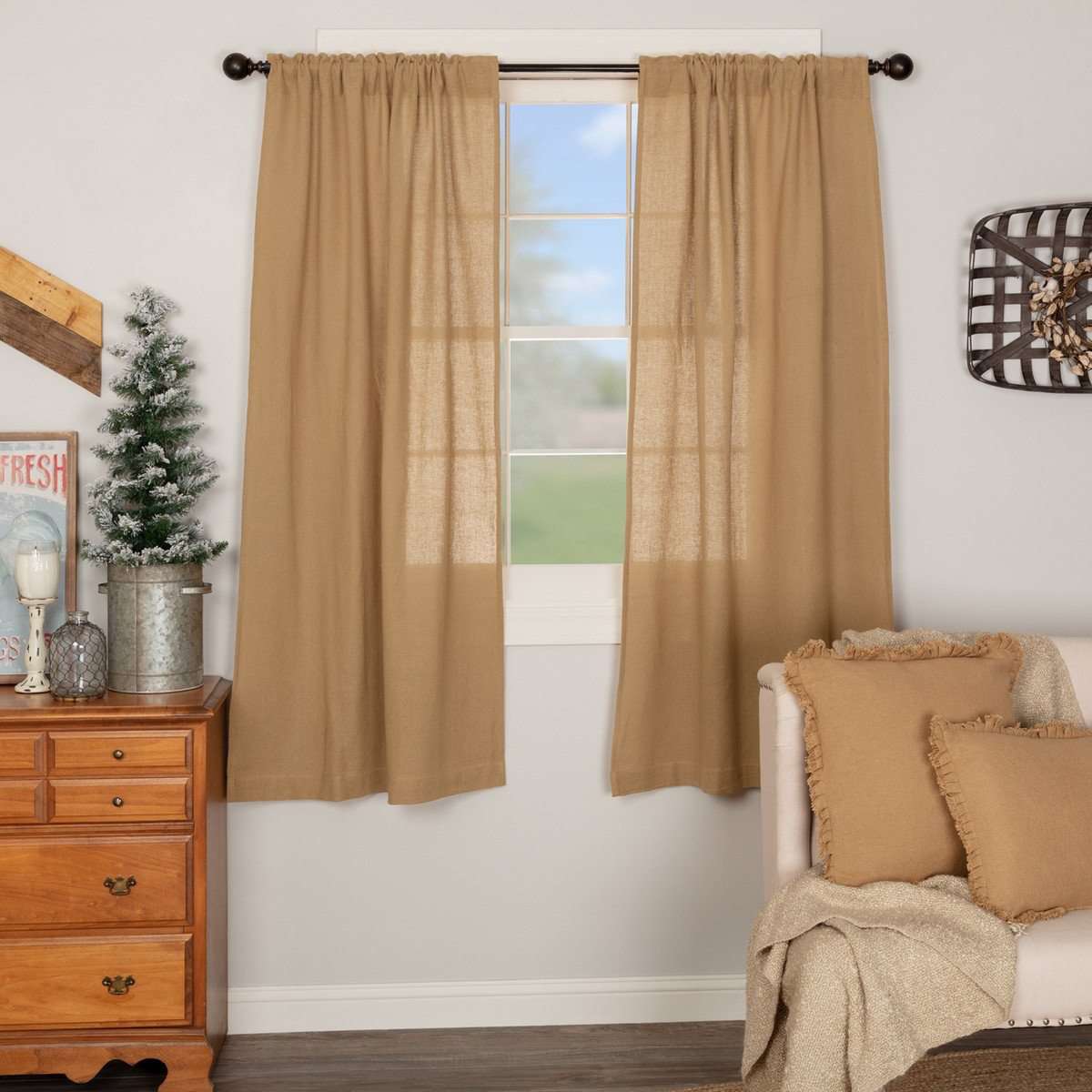 Burlap Natural Short Panel Curtain Set of 2 63"x36" VHC Brands - The Fox Decor
