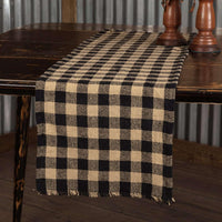 Burlap Black Check Runner Fringed 13x36 VHC Brands - The Fox Decor