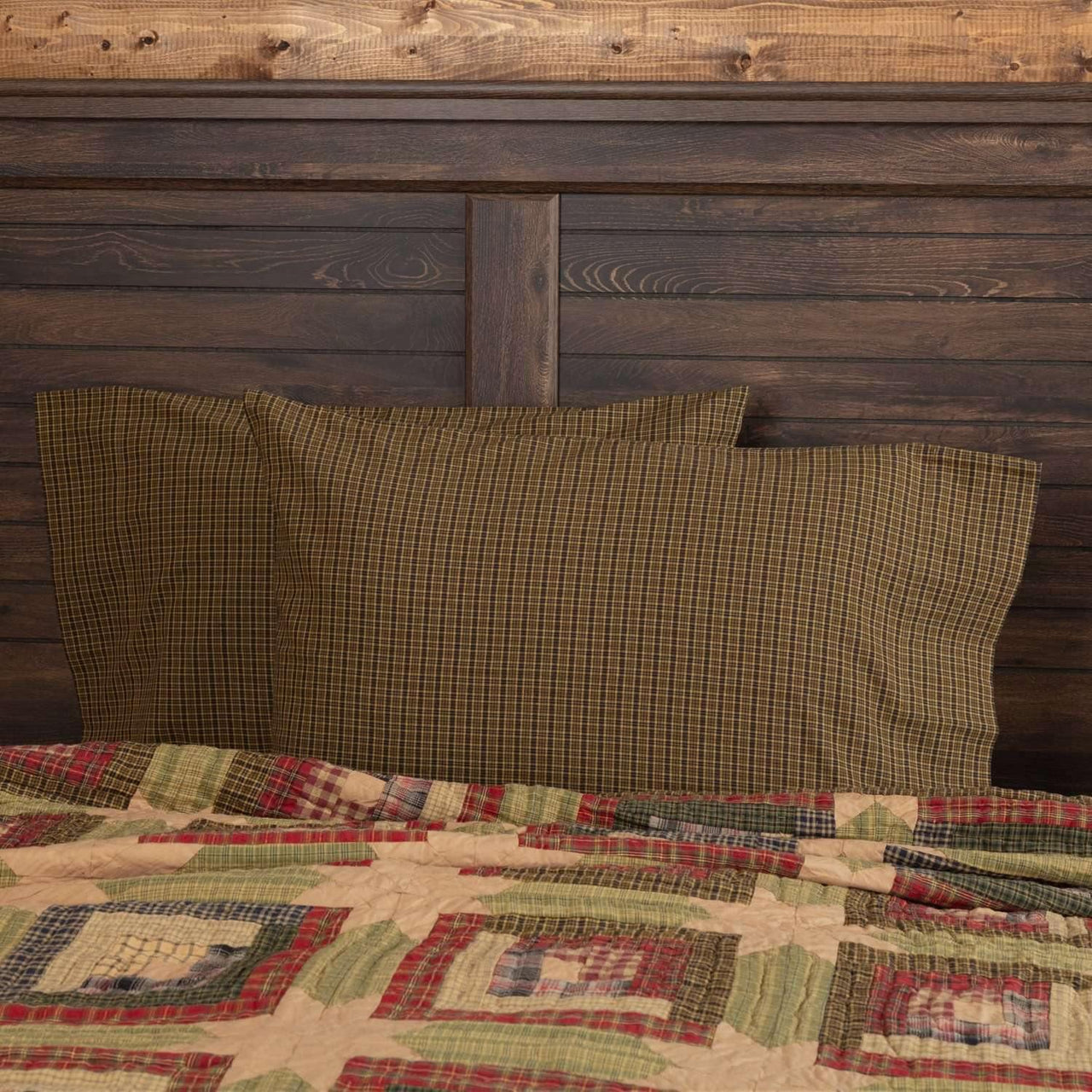 Tea Cabin Green Plaid Standard Pillow Case Set of 2 21x30 VHC Brands - The Fox Decor