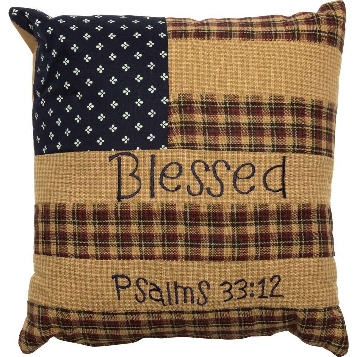 Patriotic Patch Pillow Blessed 10"x10" Deep Red, Khaki, Navy VHC Brands - The Fox Decor