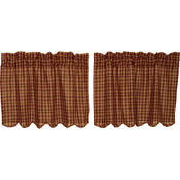 Thumbnail for Burgundy Check Scalloped Tier Curtain Set of 2 L24xW36 - The Fox Decor