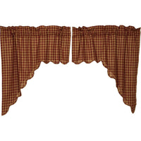 Burgundy Check Scalloped Swag Curtain Set of 2 36x36x16 - The Fox Decor