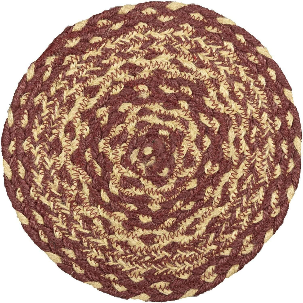 Burgundy Tan Braided Jute Trivet 8" VHC Brands - The Fox Decor
