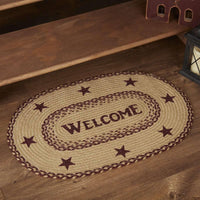 Thumbnail for Burgundy Tan Jute Braided Rug Oval Welcome 20