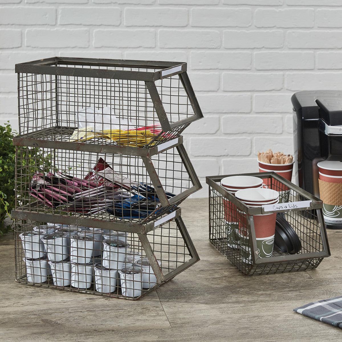 Wire Storage Basket - Stackable Set of 2 Park Designs - The Fox Decor