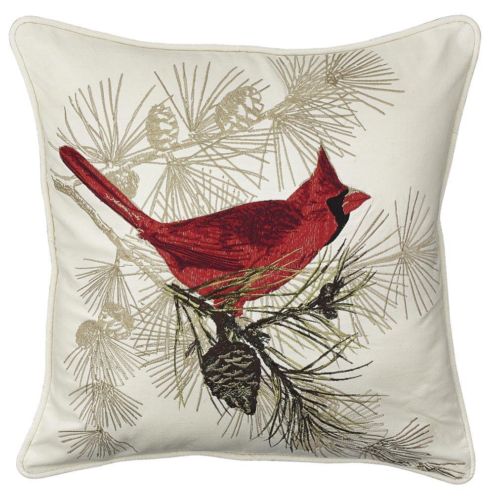 Cardinal Embroidered Feather Down Insert Pillow - 20"  Set of 2 Park Designs