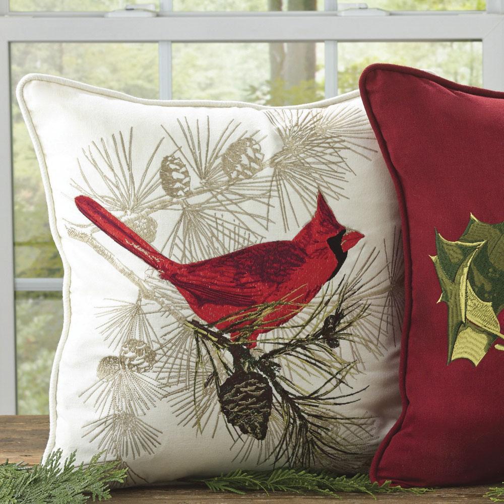 Cardinal Embroidered Feather Down Insert Pillow - 20"  Set of 2 Park Designs