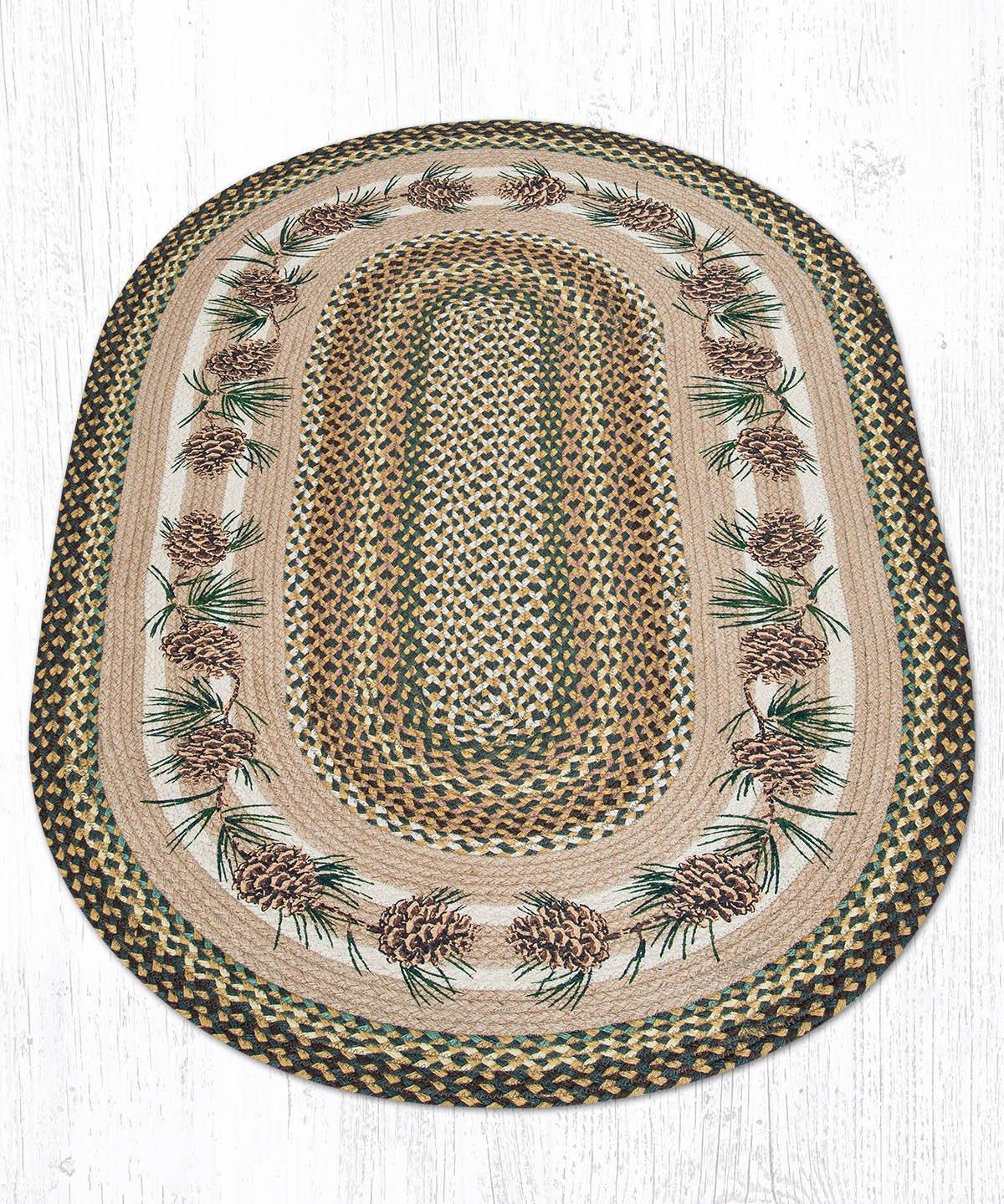 Needles & Cones Design Oval Braided Rug 3'x5'  - Earth Rugs