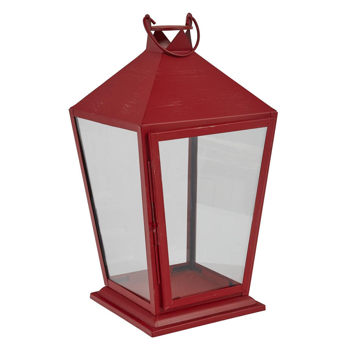 Tall Square Red Lantern With Glass - Park Designs